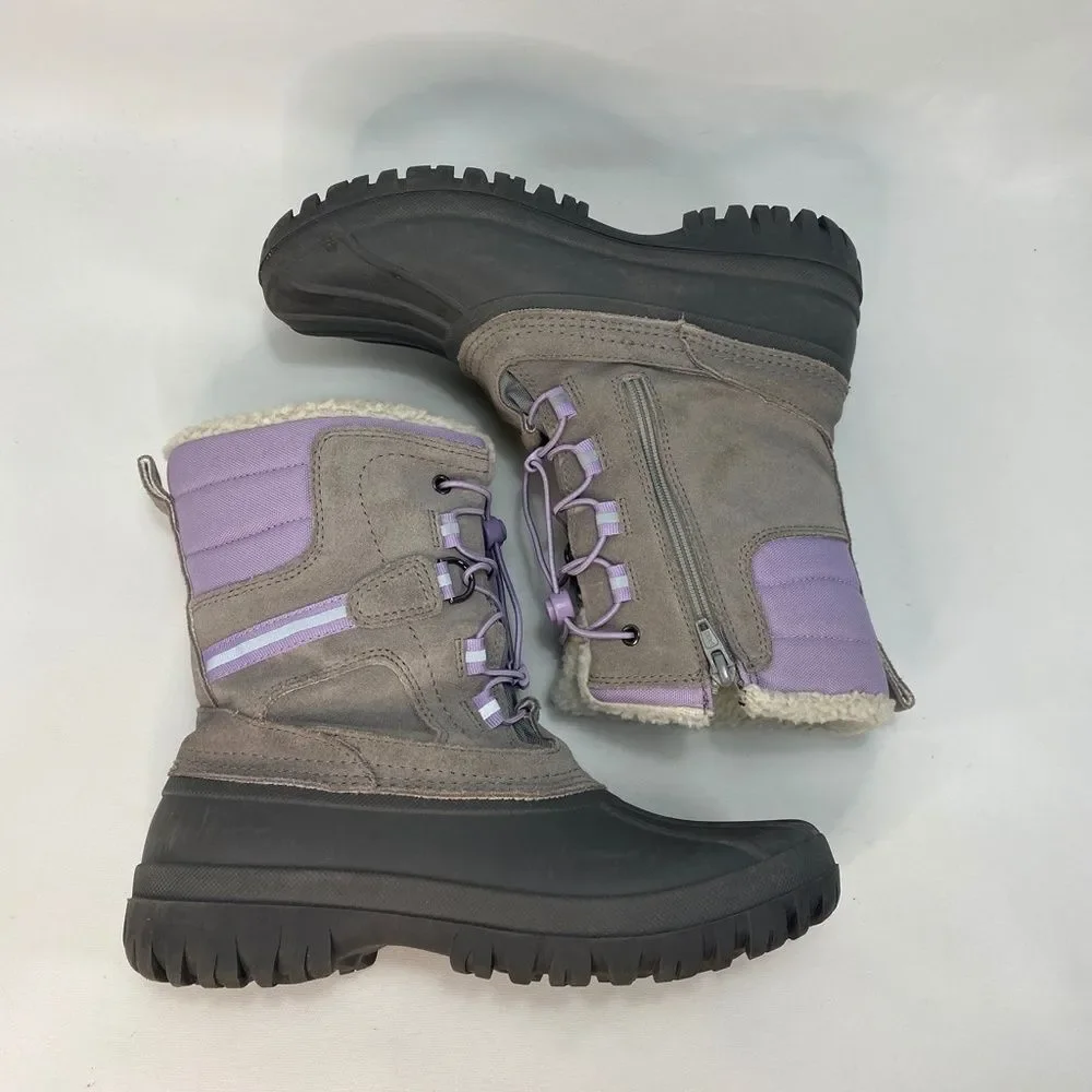 Lands End Youth 6M Winter Snow Boots Gray Purple Insulated All Weather Waterprof